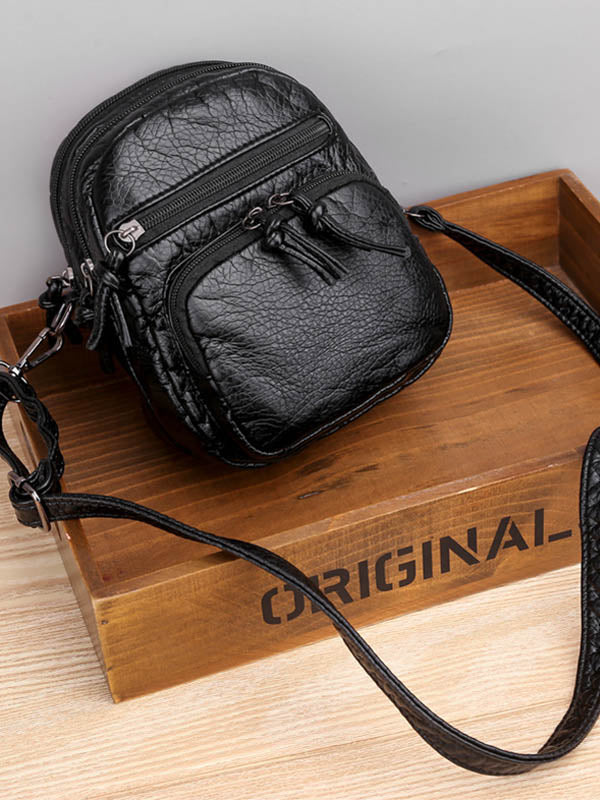 Bolso Cruzado de Cuero Multicapa Vintage Estilo Lavado